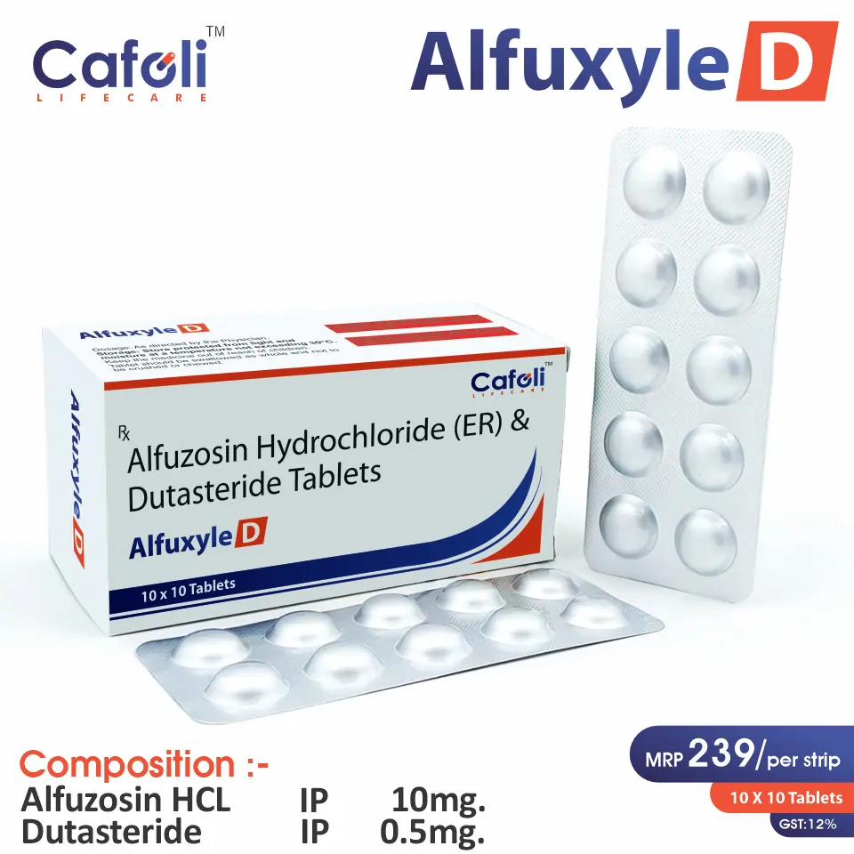Alfuzosin 10mg + Dutasteride 0.5mg Tablet at best price in PCD Pharma Franchise for Urinary Flow Improvement.